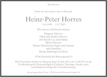 Anzeige  Heinz-Peter Horres  Lippische Landes-Zeitung
