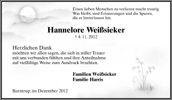 Anzeige  Hannelore Weißsieker  Lippische Landes-Zeitung