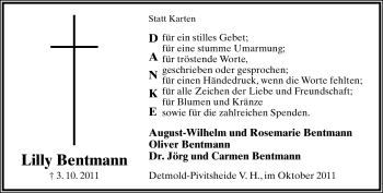 Anzeige  Lilly Bentmann  Lippische Landes-Zeitung