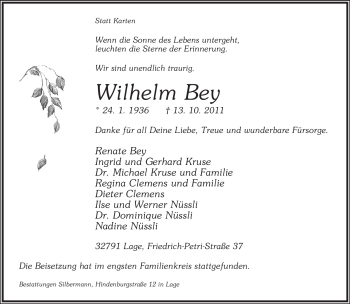 Anzeige  Wilhelm Bey  Lippische Landes-Zeitung