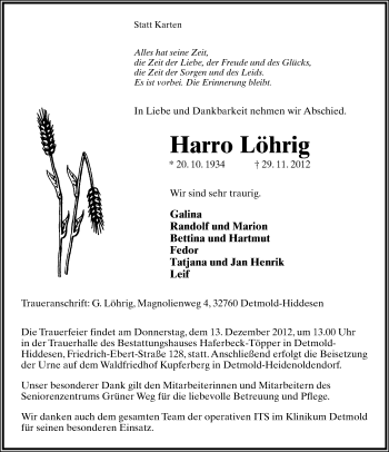 Anzeige  Hans Raussack  Lippische Landes-Zeitung