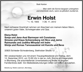 Anzeige  Erwin Holst  Lippische Landes-Zeitung