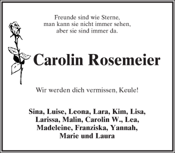 Anzeige  Carolin Rosemeier  Lippische Landes-Zeitung