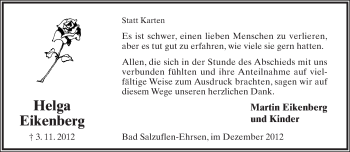 Anzeige  Helga Eikenberg  Lippische Landes-Zeitung