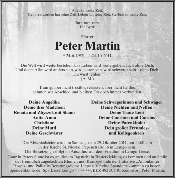 Anzeige  Peter Martin  Lippische Landes-Zeitung