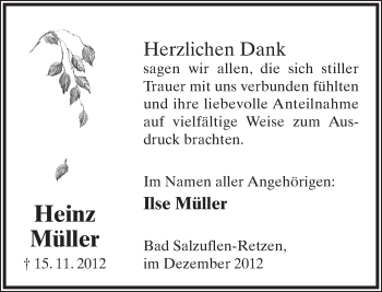 Anzeige  Heinz Müller  Lippische Landes-Zeitung