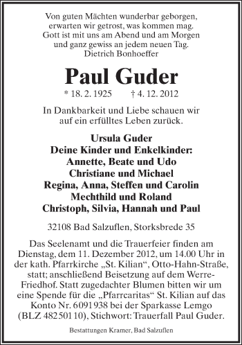 Anzeige  Paul Guder  Lippische Landes-Zeitung