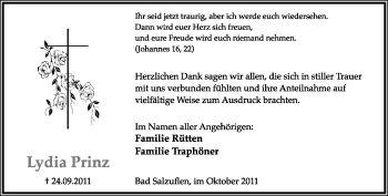 Anzeige  Lydia Prinz  Lippische Landes-Zeitung