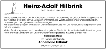 Anzeige  Heinz-Adolf Hilbrink  Lippische Landes-Zeitung
