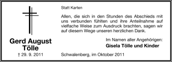Anzeige  Gerd August Tölle  Lippische Landes-Zeitung