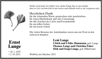 Anzeige  Ernst Lange  Lippische Landes-Zeitung