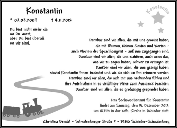 Anzeige  Konstantin   Lippische Landes-Zeitung