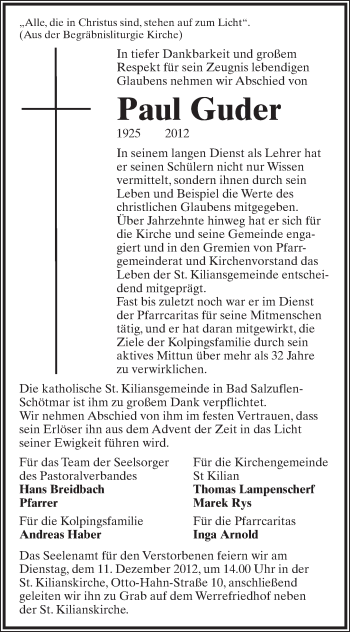 Anzeige  Paul Guder  Lippische Landes-Zeitung