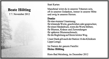Anzeige  Beate Hölting  Lippische Landes-Zeitung