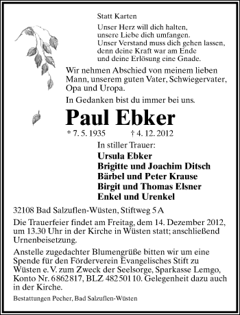 Anzeige  Paul Ebker  Lippische Landes-Zeitung