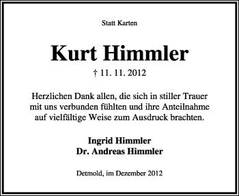 Anzeige  Kurt Himmel  Lippische Landes-Zeitung