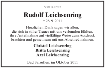 Anzeige  Rudolf Leichsenring  Lippische Landes-Zeitung