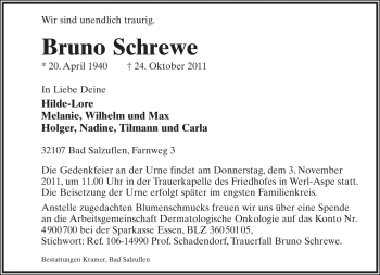 Anzeige  Bruno Schrewe  Lippische Landes-Zeitung