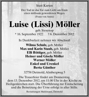 Anzeige  Luise Möller  Lippische Landes-Zeitung