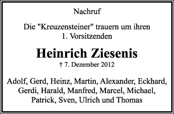 Anzeige  Heinrich Ziesenis  Lippische Landes-Zeitung