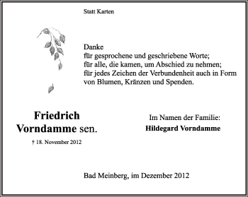 Anzeige  Friedrich Vorndamme  Lippische Landes-Zeitung