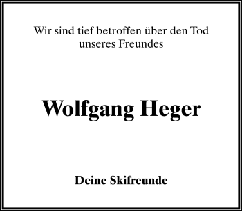 Anzeige  Wolfgang Heger  Lippische Landes-Zeitung