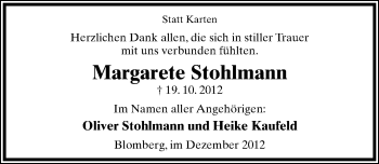 Anzeige  Margarete Stohlmann  Lippische Landes-Zeitung