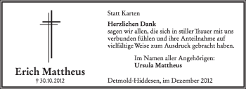 Anzeige  Erich Mattheus  Lippische Landes-Zeitung