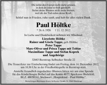 Anzeige  Paul Höltke  Lippische Landes-Zeitung