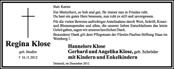 Anzeige  Regina Klose  Lippische Landes-Zeitung
