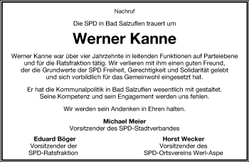 Anzeige  Werner Kanne  Lippische Landes-Zeitung