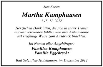 Anzeige  Martha Kamphausen  Lippische Landes-Zeitung