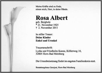 Anzeige  Rosa Albert  Lippische Landes-Zeitung