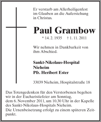 Anzeige  Paul Grambow  Lippische Landes-Zeitung