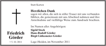 Anzeige  Friedrich Görder  Lippische Landes-Zeitung