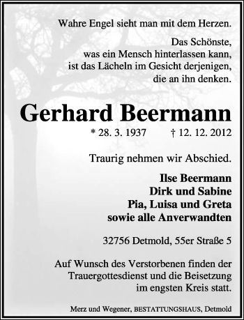 Anzeige  Gerhard Beermann  Lippische Landes-Zeitung