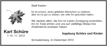 Anzeige  Karl Schüre  Lippische Landes-Zeitung