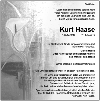 Anzeige  Kurt Haase  Lippische Landes-Zeitung