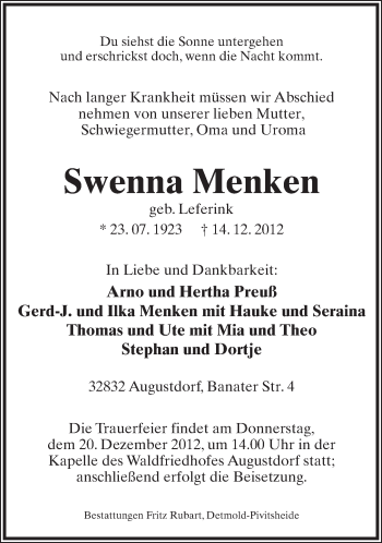 Anzeige  Wilhelm Siesenop  Lippische Landes-Zeitung