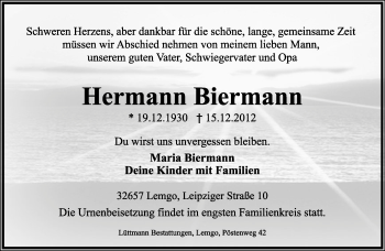 Anzeige  Hermann Biermann  Lippische Landes-Zeitung