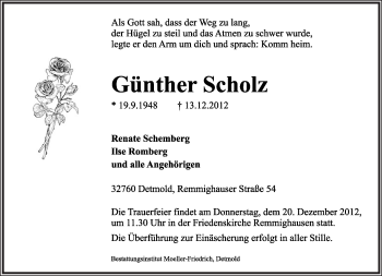 Anzeige  Günther Scholz  Lippische Landes-Zeitung