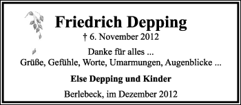Anzeige  Friedrich Depping  Lippische Landes-Zeitung