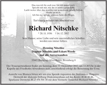 Anzeige  Richard Nitschke  Lippische Landes-Zeitung