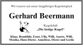 Anzeige  Gerhard Beermann  Lippische Landes-Zeitung