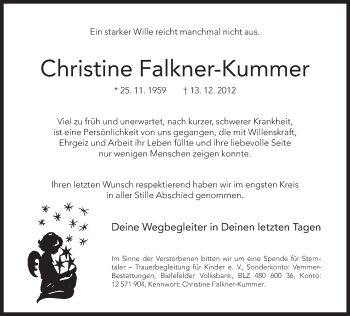 Anzeige  Christine Falkner-Kummer  Lippische Landes-Zeitung