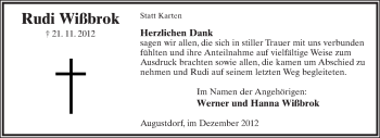 Anzeige  Rudi Wißbrok  Lippische Landes-Zeitung