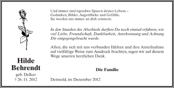 Anzeige  Hilde Behrendt  Lippische Landes-Zeitung