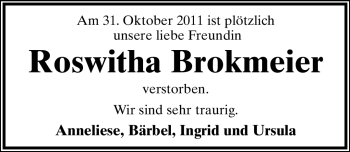 Anzeige  Roswitha Brokmeier  Lippische Landes-Zeitung