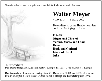 Anzeige  Walter Meyer  Lippische Landes-Zeitung