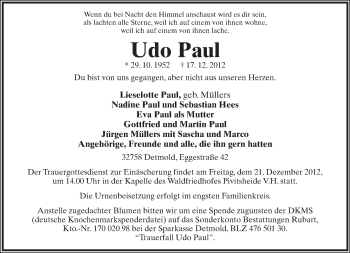 Anzeige  Udo Paul  Lippische Landes-Zeitung